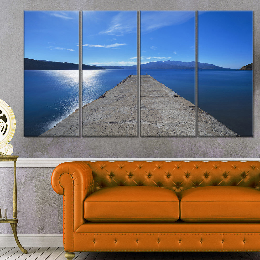 "Elba Island Pier and Capanne Mountain" Landscape Wall Art, 4 Panels, 48"x28"