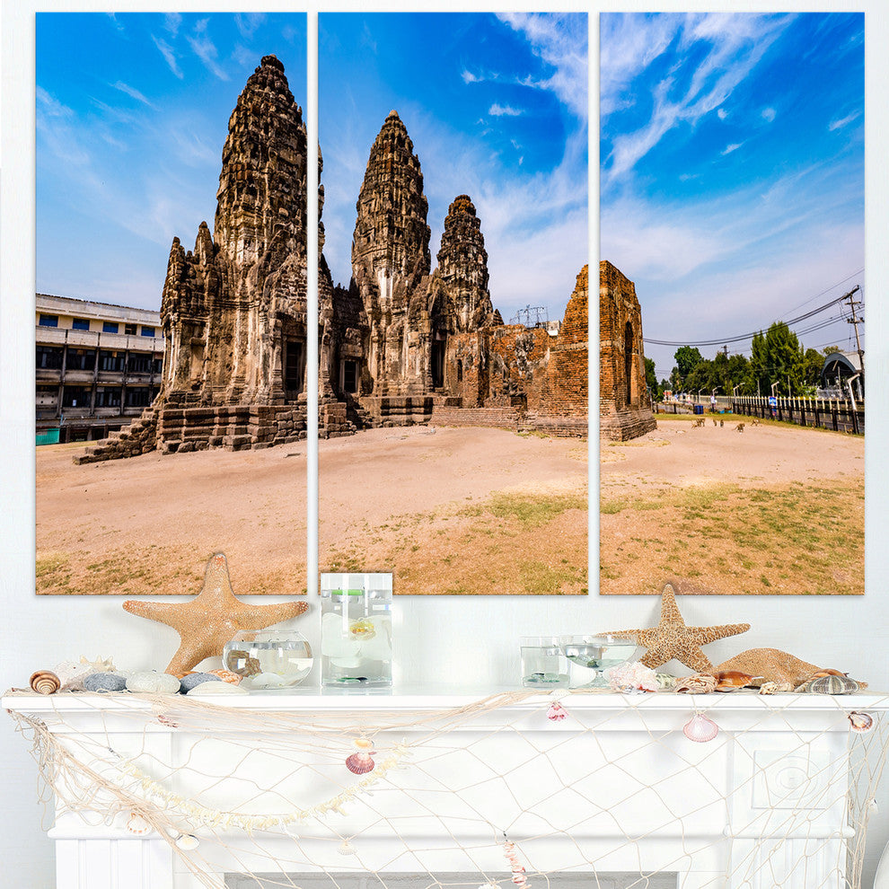 "Ancient Temple in Thailand Panorama" Metal Wall Art, 3 Panels, 36"x28"