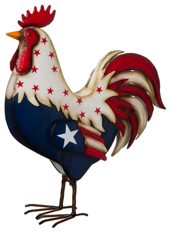 21"H Metal Patriotic Rooster Porch Decor
