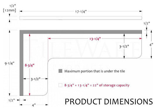TileWare Boundless L-Shaped Corner Shelf Bone Shower Bathroom, No Hook