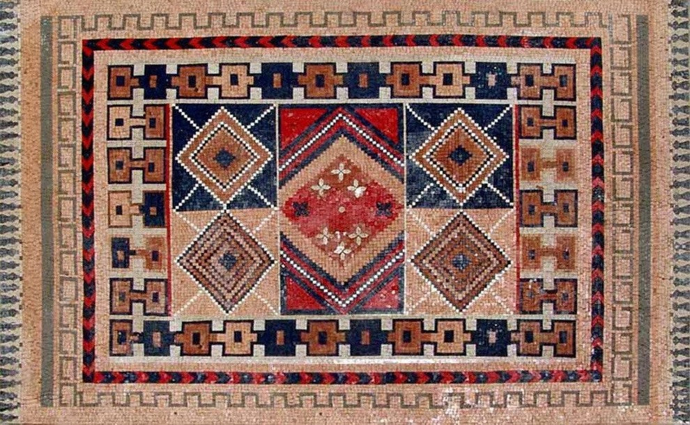 Geometric Mosaic Art Tile Floor Inlay Fully Handmade, 79"x126"