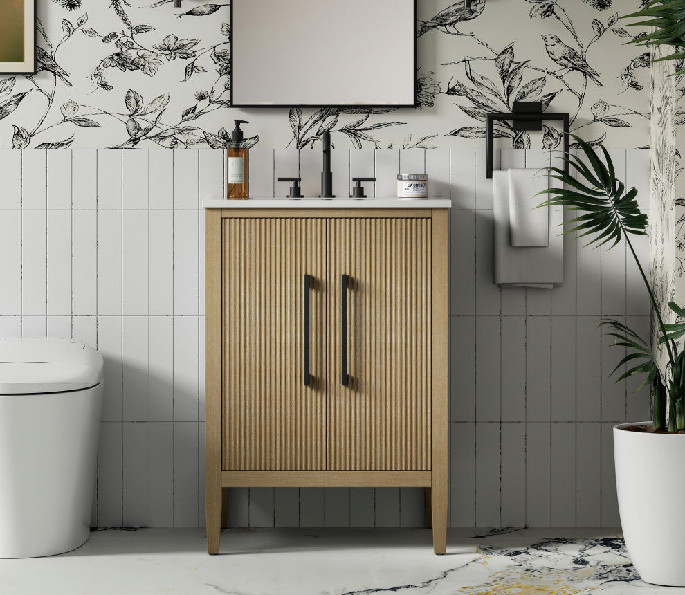Home Living 24" Single Bathroom Vanity, Linen Oak