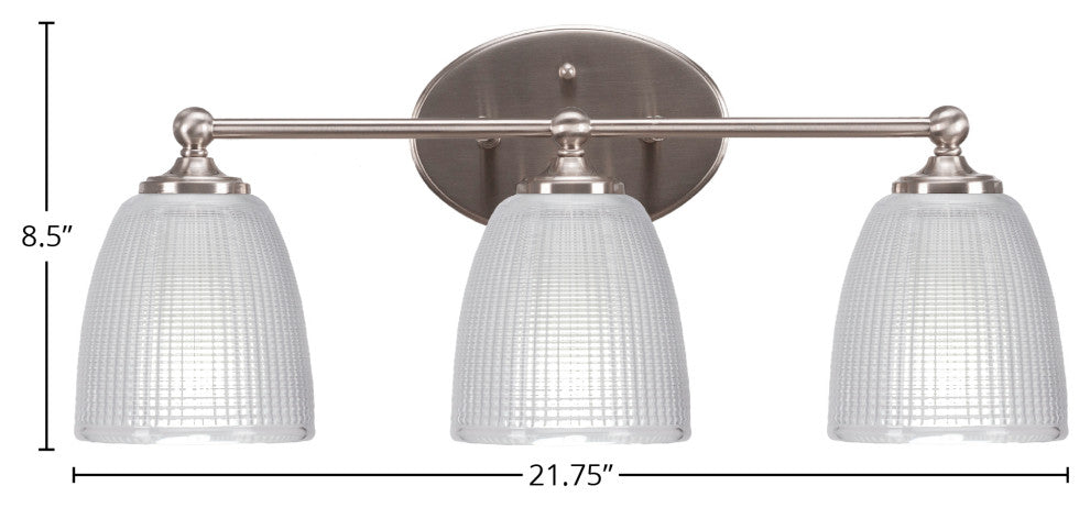 Capri 3-Light Bath Bar, Brushed Nickel/Clear Ribbed