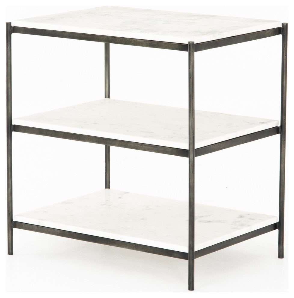 Felix Nightstand, Hammered Grey W/ Polished White Marble