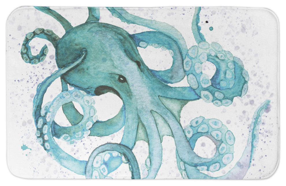 Octo Watercolor Teal 21x34 Bath Mat