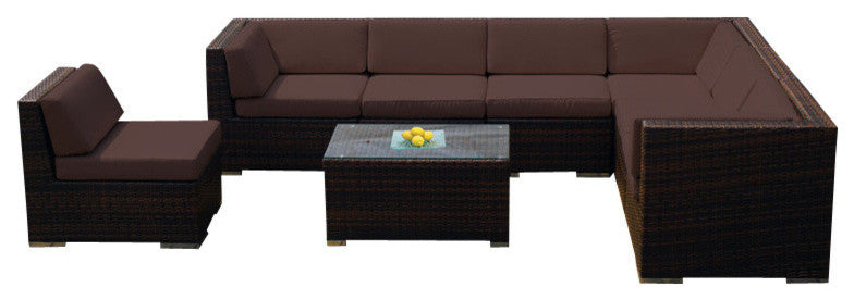Ohana 8-Piece Deep Seating Sectional Set, Sunbrella Brown, Mixed Brown