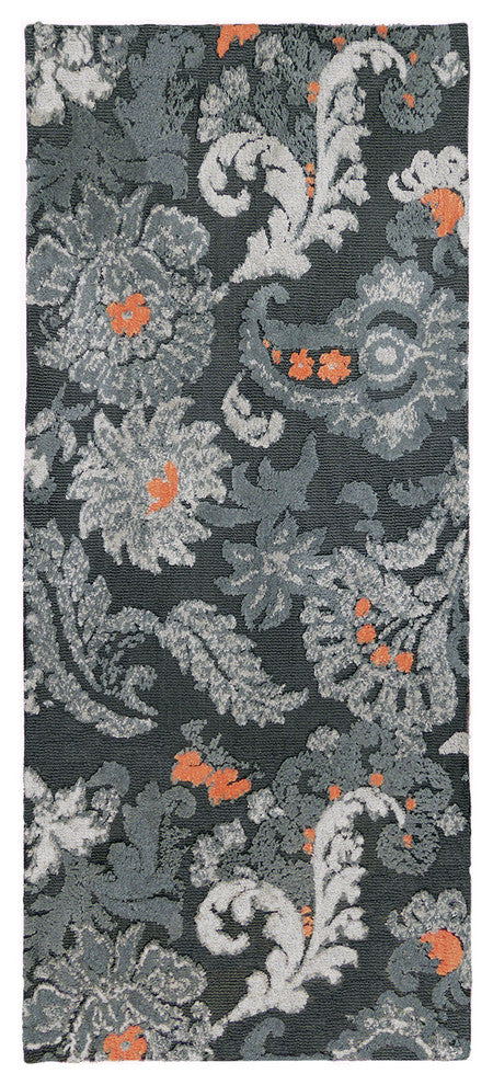 Homefires Gray Flannel Floral Indoor Area Rug, 26"x60"