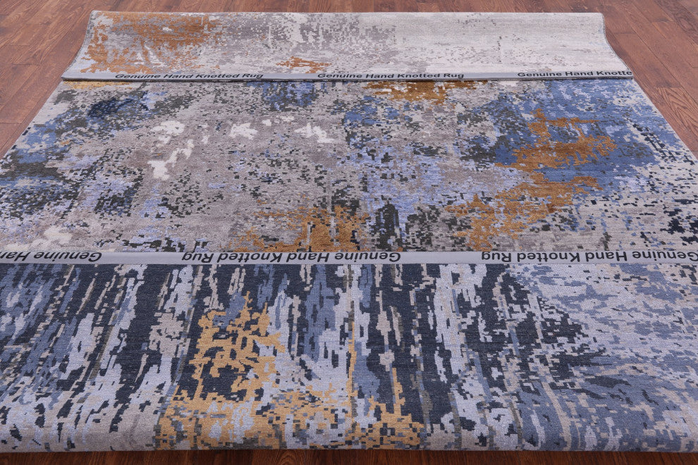 Abstract Wool and Silk Hand-Knotted Rug 8' 10" X 12' 1" Q7079