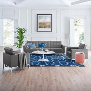 Loft 3 Piece Tufted Upholstered Faux Leather Set Silver Gray