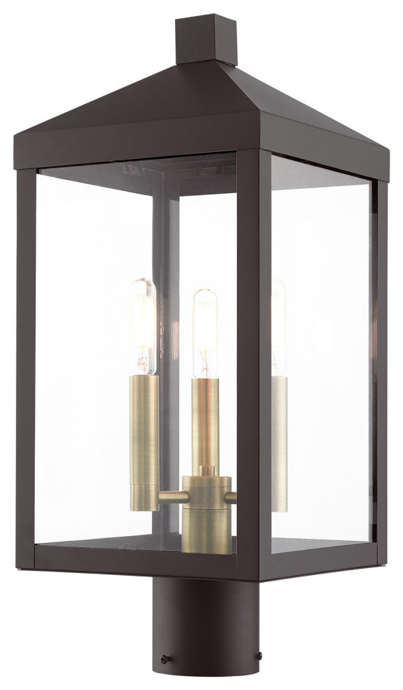 Nyack 3 Light Bronze, Antique Brass Cluster Medium Outdoor Post Top Lantern