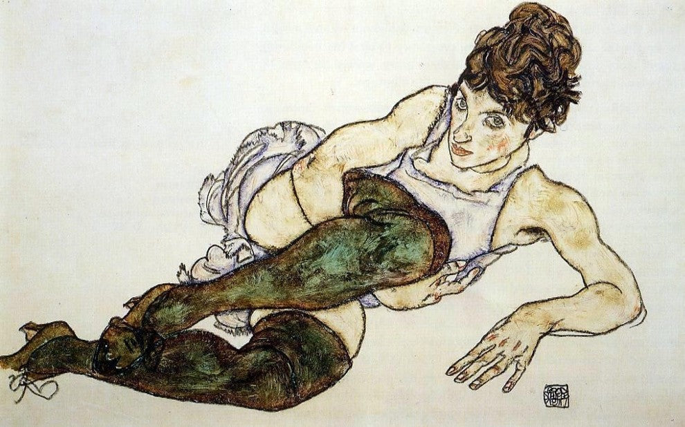 Egon Schiele Reclining Woman With Green Stockings Wrapped Canvas, 18"x27"
