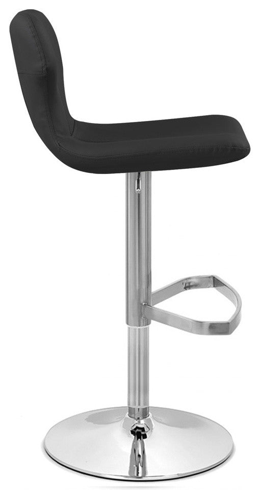 Modern Ellery Bar Stool Black Leatherette Polished Chrome Adjustable Base