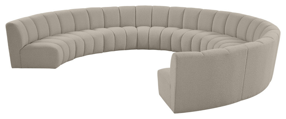 Infinity Black Boucle Fabric Upholstered Arc Shaped Modular Sectional, Brown, 9-Piece, Arc-Shaped