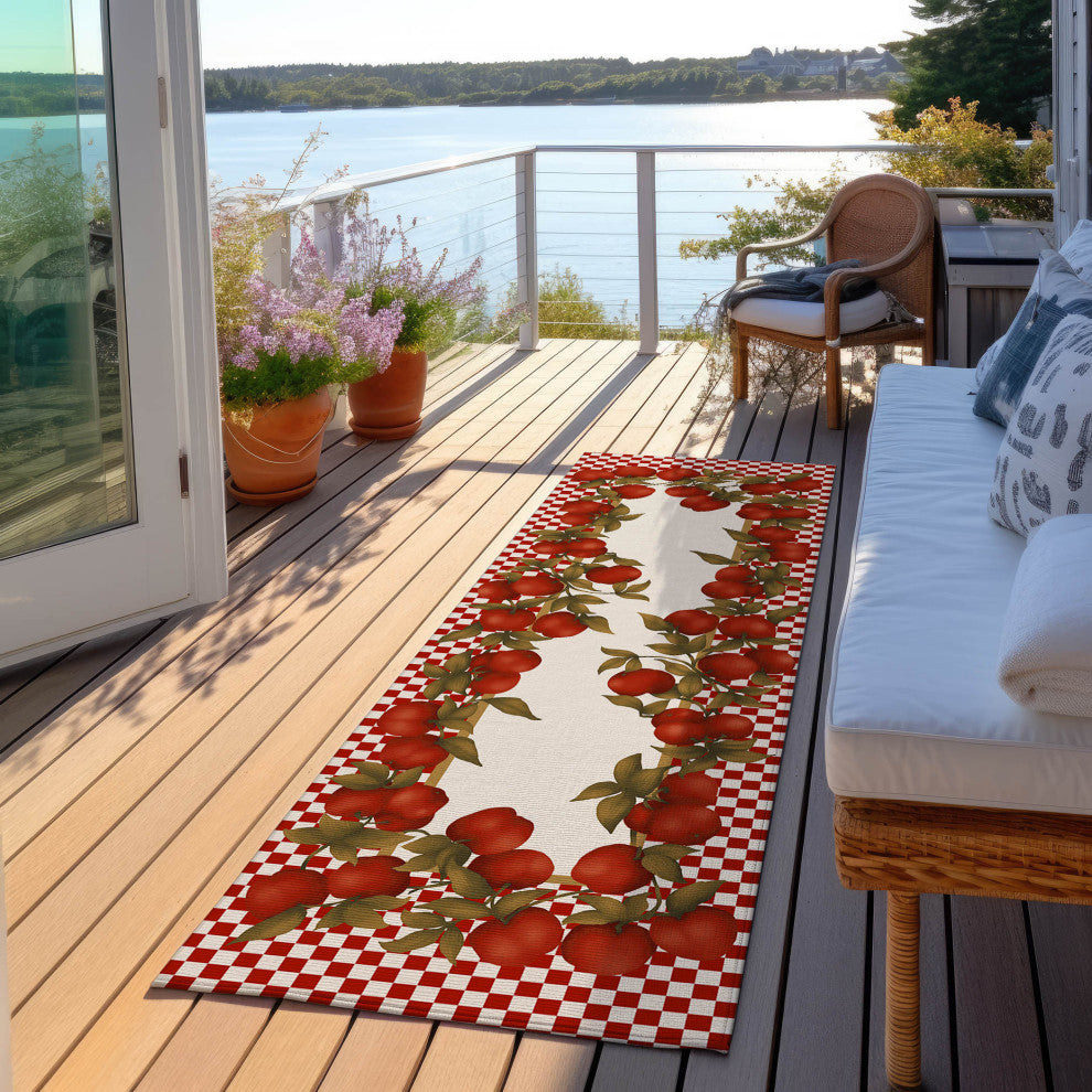 Indoor/Outdoor Kendall KE9 Red Machine Washable 2'3" x 7'6" Runner Rug