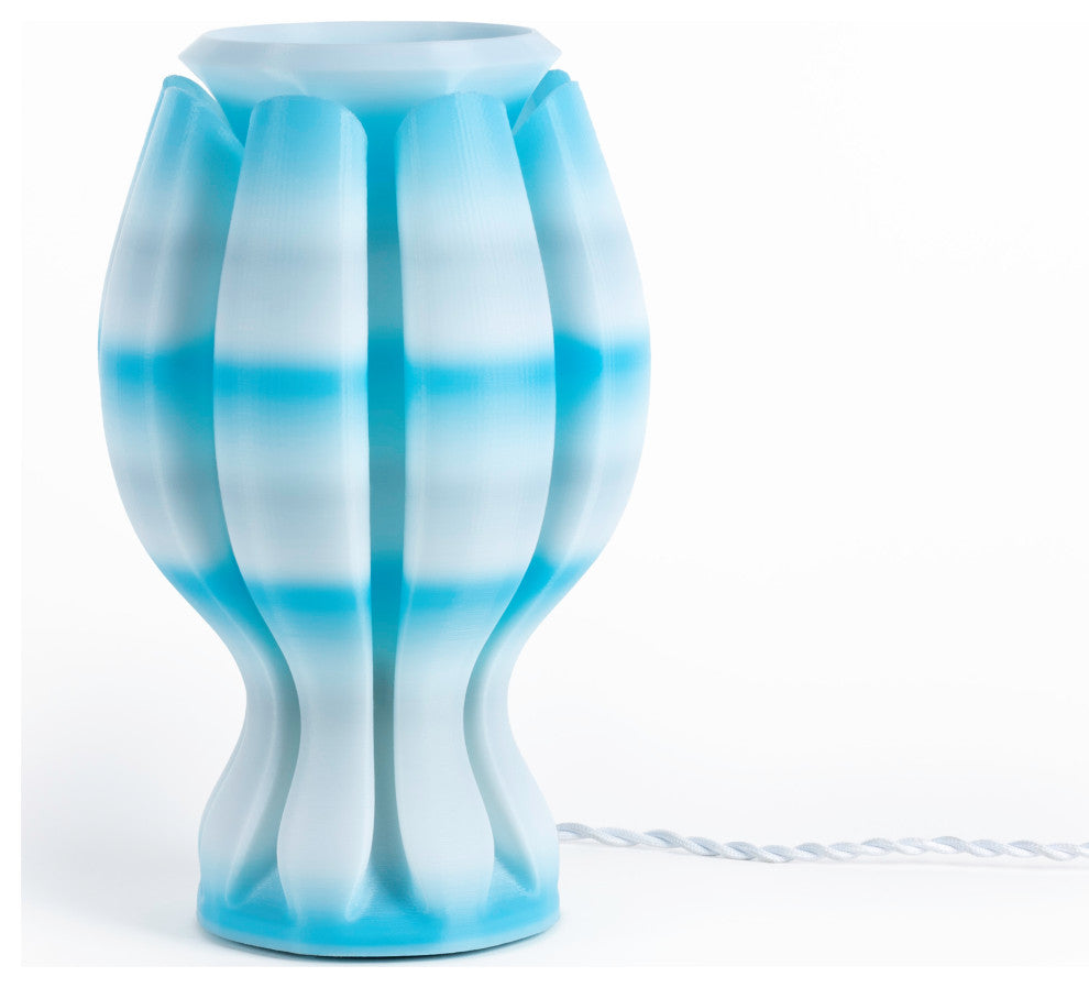 Flower 13" Tropical Plant-Based PLA Dimmable LED Table Lamp, Blue/White