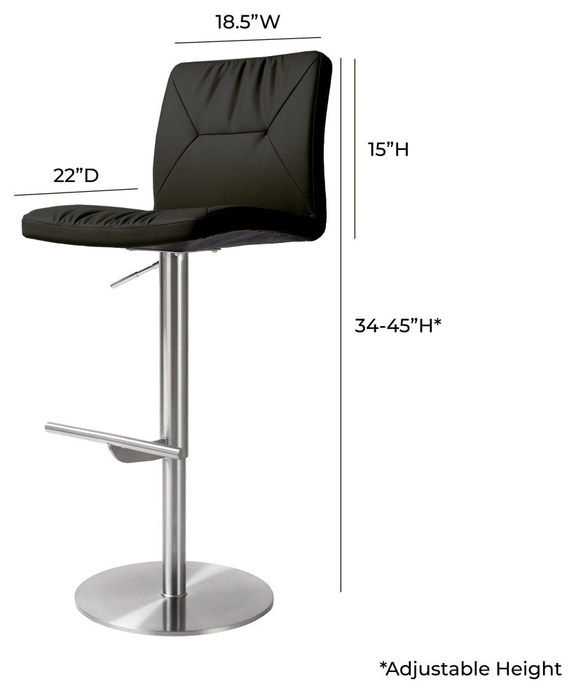 Paddy Black Vegan Leather on Silver Adjustable Stool