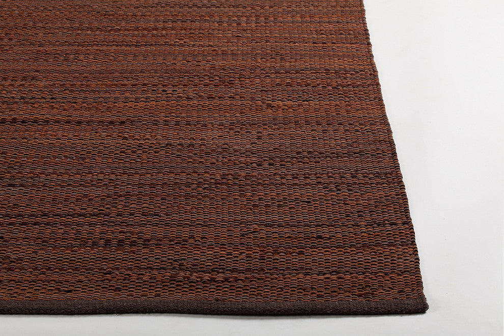Senuri Handwoven Contemporary Leather Revrsible Rug, Brown, 9'x13'