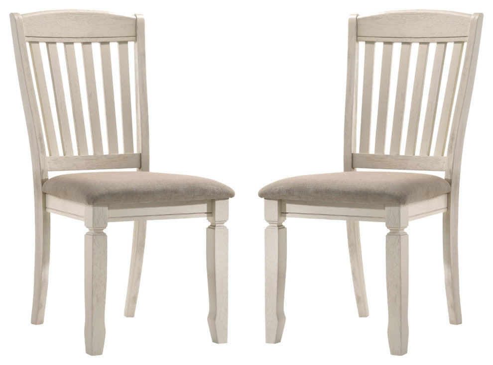Set of 2 Tan Fabric Side Chair, Cream Finish