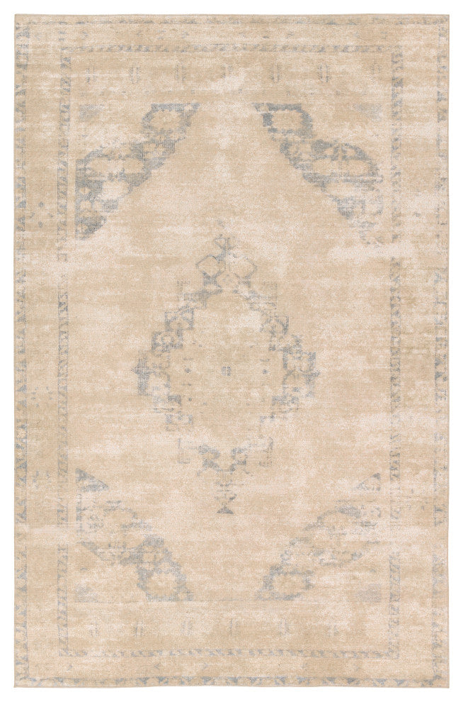 Label J Sibit EDA02 Medallion Tan and Slate Area Rug, 7'6"x9'10"