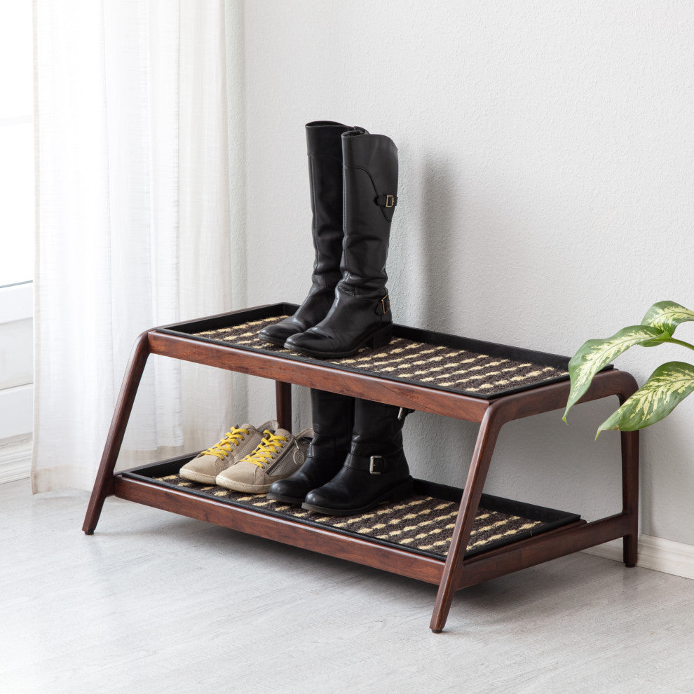 Double-Tier Brown Stand With 3-Pair Rubber Boot Trays Stevie and Paul