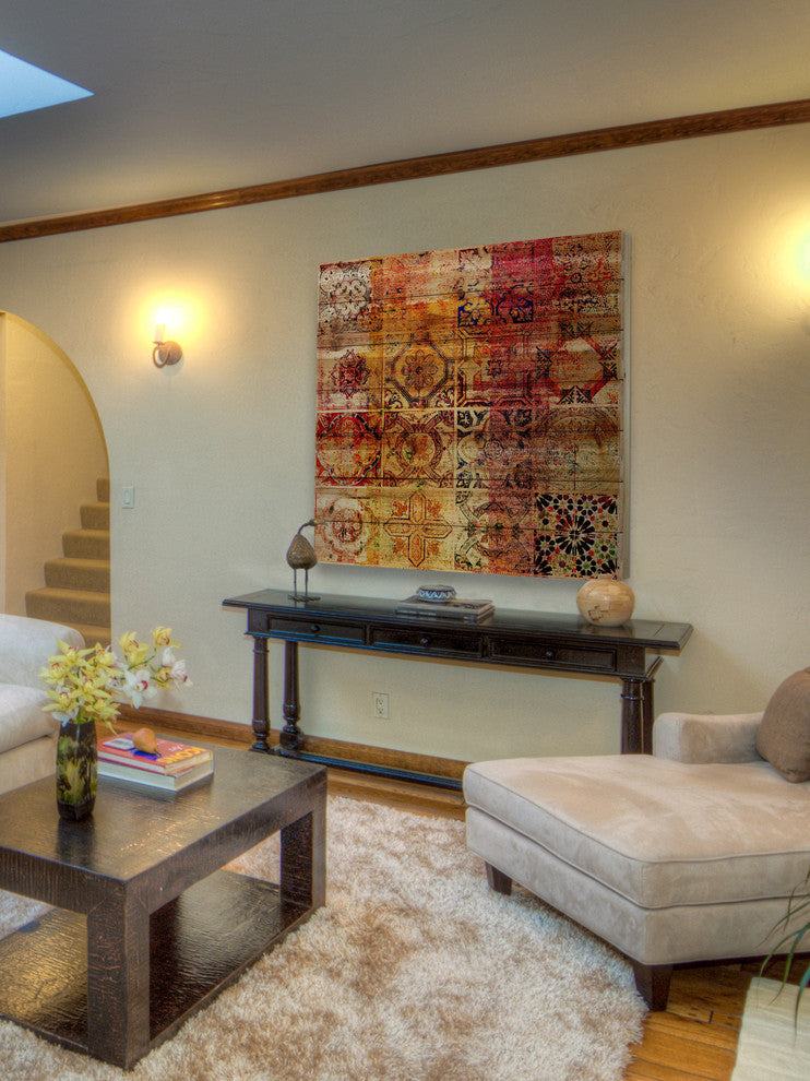 "Nador" Wall Art on Natural Pine Wood, 24"x24"