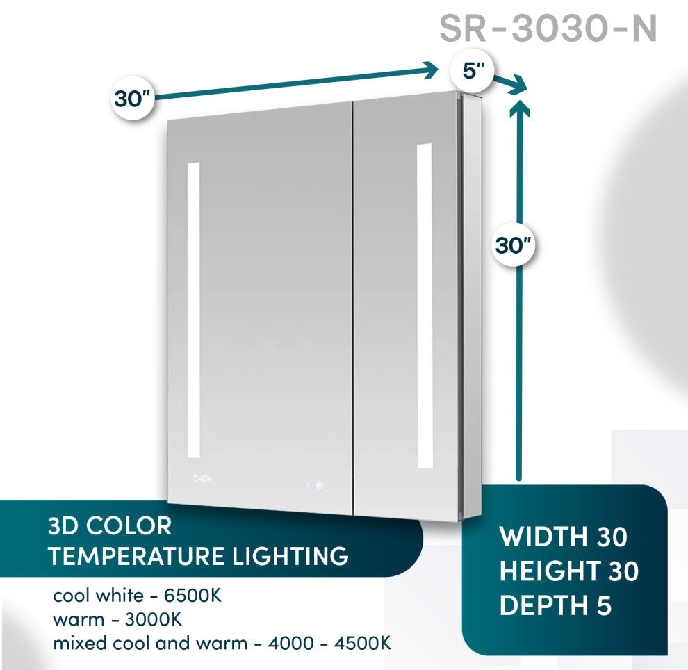 Signature Royale 30" LED Medicine Cabinet Defogger, Adjustable Magnifying Mirror