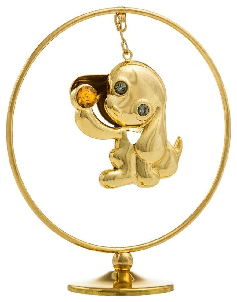 2018 Year of the Dog 24K Gold Plated Puppy Hoop w/ Gold Crystal