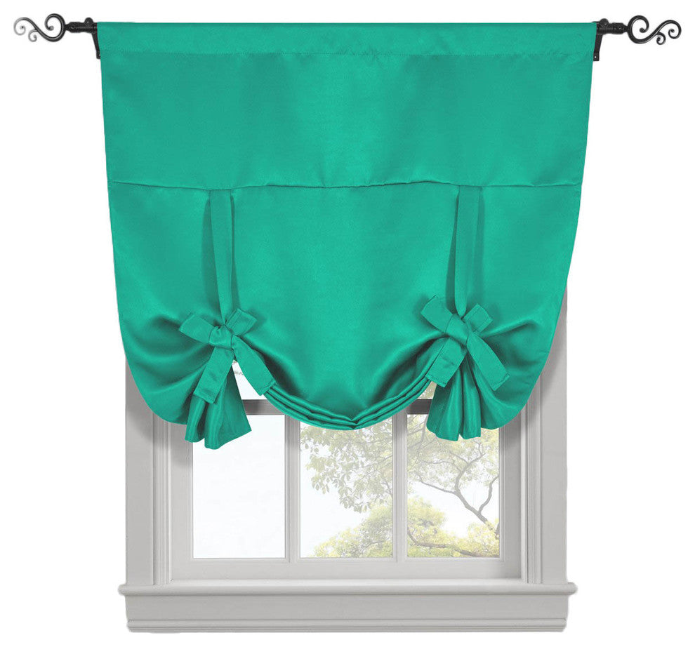 Ava Blackout Curtains Rod Pocket Tie Up Shade, Turquoise, 46"x63"