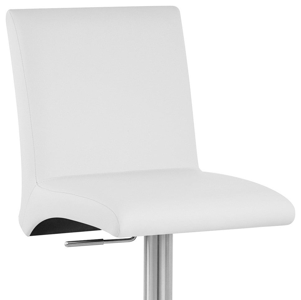 Coveteur Bar Stool White Leatherette Brushed Stainless Steel Adjustable Base