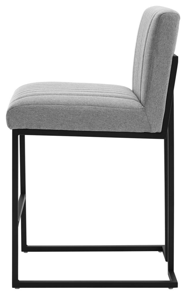 Tufted Counter Stool Chair, Fabric, Metal, Gray, Modern, Bar Pub Bistro