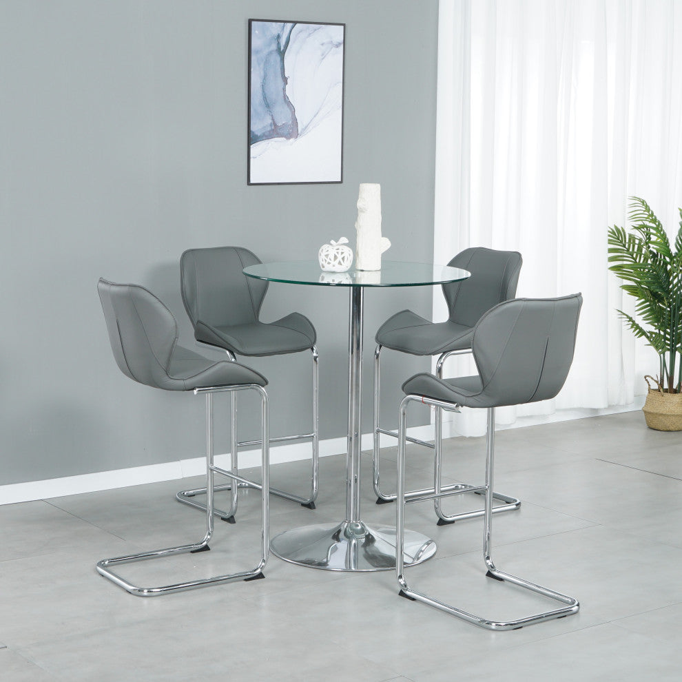 Modern PU 4 Bar chairs with Metal Legs for Dining,kitchen and Bar, Grey