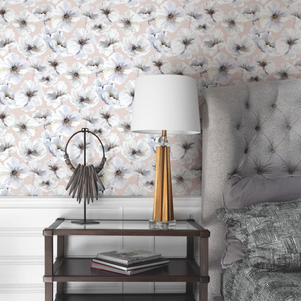 Blush Hawthorn Blossom Peel and Stick Wallpaper Pink By Roommates