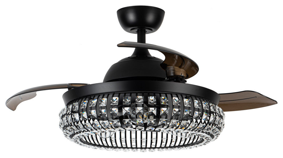 42 in. Modern Black Crystal Retractable Ceiling Fan with Light Kit and Remote