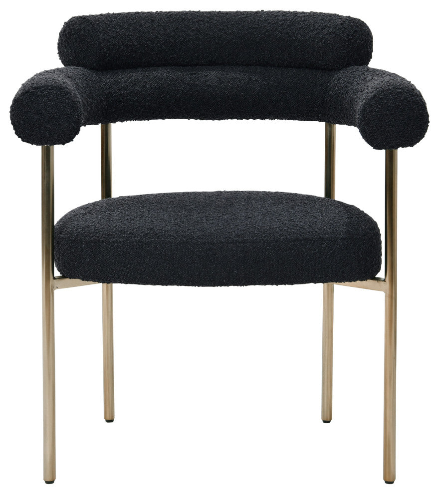 Merle Boucle Fabric Dining Chairs, Gold Legs, Set of 2, Black