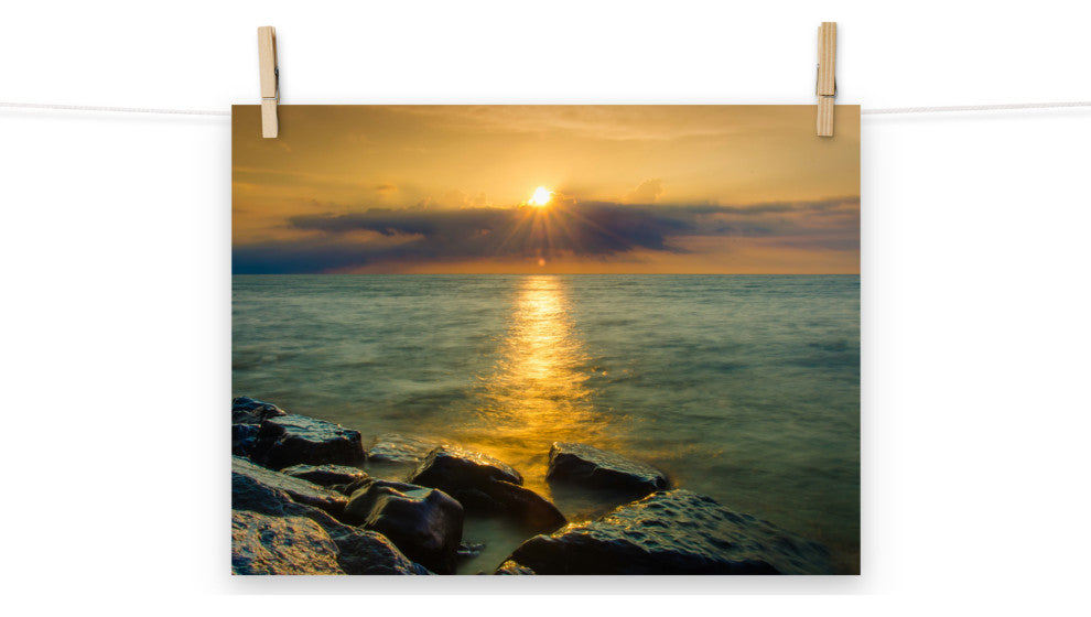 Sunset On Ocean, Sea, Beach Landscape Photo Unframed Wall Art Print, 12" X 16"