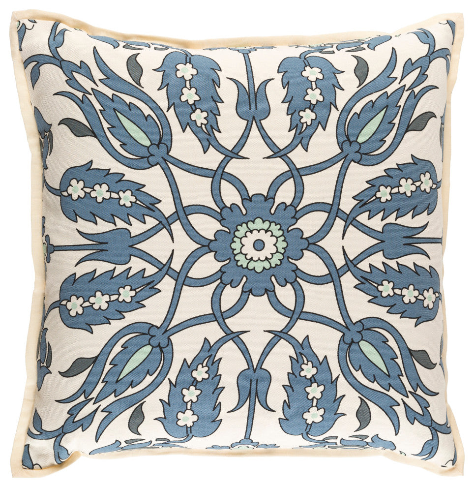 Surya Vincent VCT-008 22"x22" Pillow Cover, Black/Cream/Denim/Charcoal/Mint