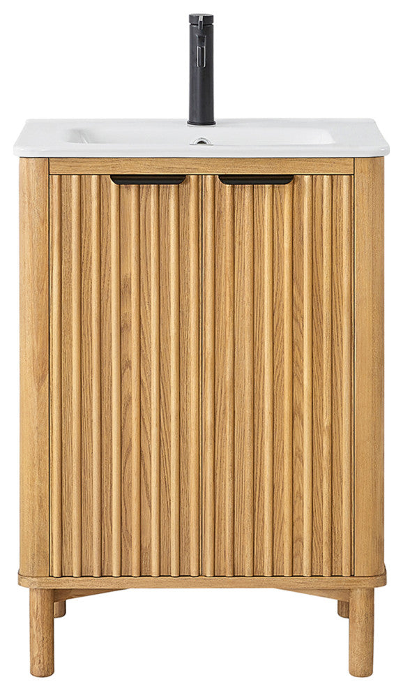 Mumbai Bath Vanity with Ceramic Basin Top without Mirror, Weathering Light Brown, 24", Single Vanity