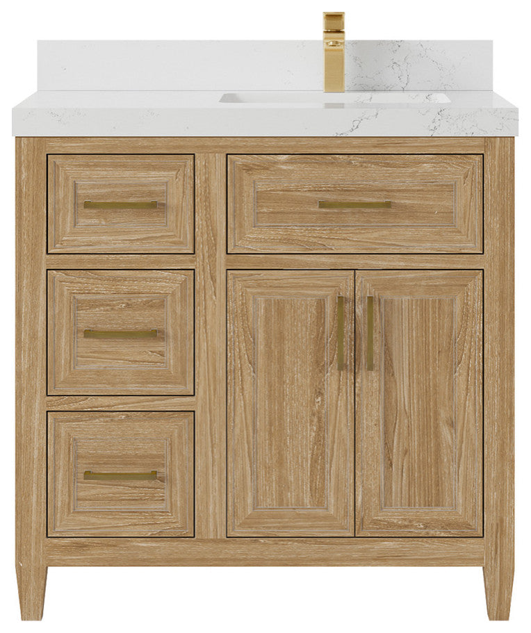 Santa Monica 36 Right Offset  Bath Vanity in Whitewashed Teak 2" Empira Quartz