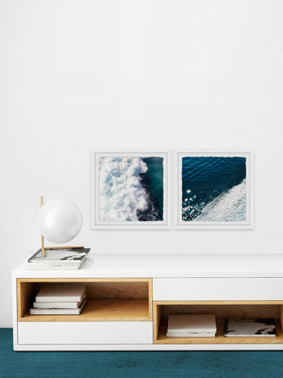"Midnight Blue Wave II" Diptych Framed Painting Prints, 36"x18", 2-Piece Set