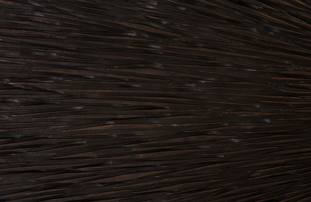 Chainsaw Dining Table with Glass, Chamcha Wood, Burnt Black, Black Iron U Legs