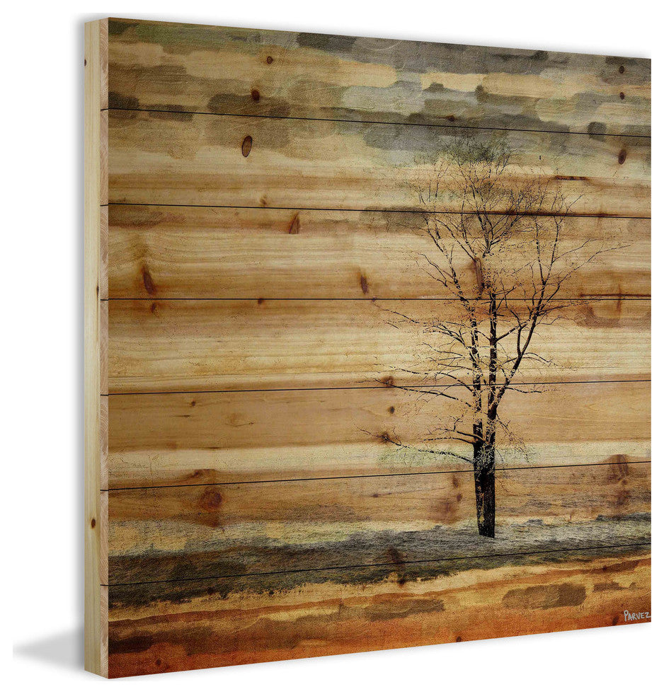 "Tree Stands Alone" Print on Natural Pine Wood, 24"x24"