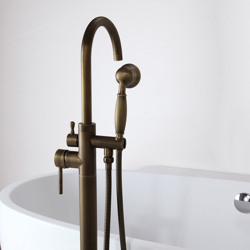 Classic Single Handle Swirling Spout Freestanding Tub Faucet with Handshower