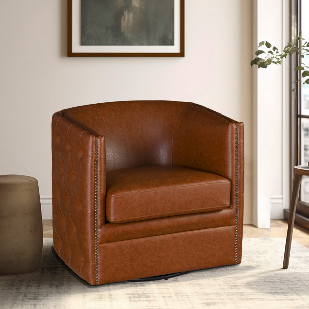 Madison Park Capstone Tufted Barrel Swivel Chair, Brown
