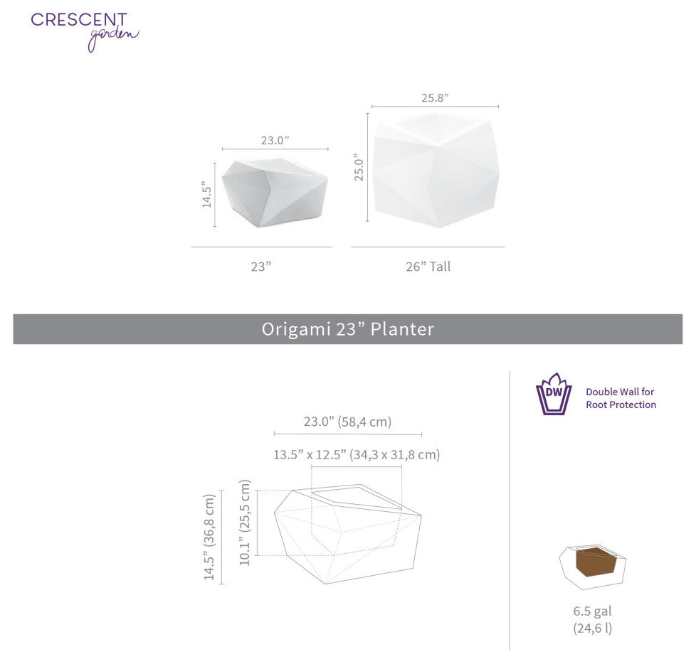 Origami Indoor/Outdoor Geometric All-Weather Planter - 23'' (Caviar Black)