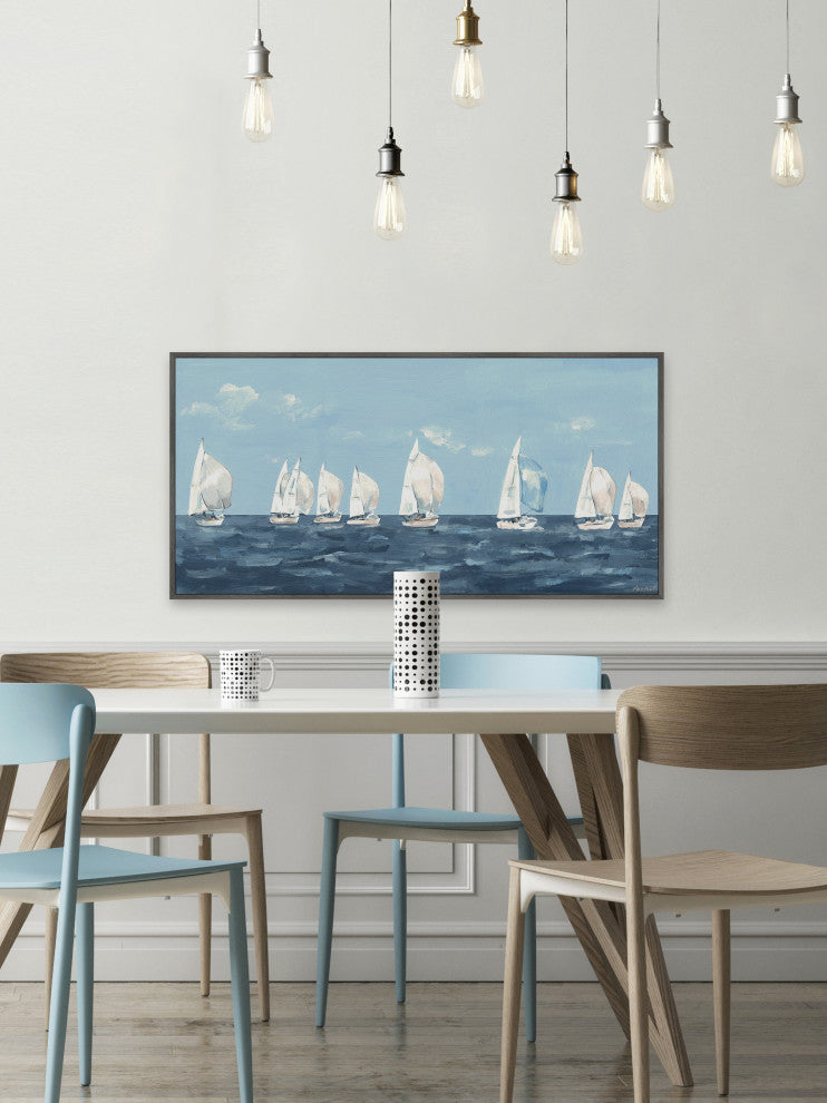 "Sailing Out" Floater Framed Painting Print on Canvas, 36x18