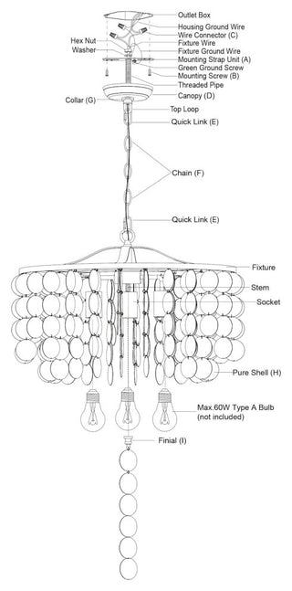 Vaxcel Lighting P0394 Elsa 20"W 3 Light Capiz Shell Pendant - Natural Brass