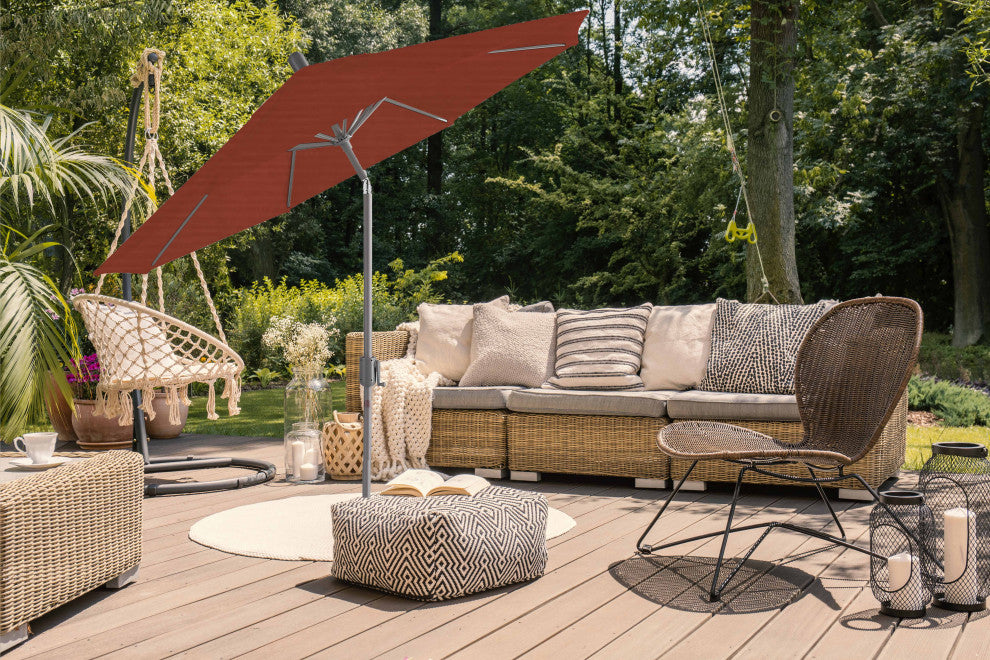 9' Round Push Tilt Market Umbrella, Grey Frame, Sunbrella, Terracotta