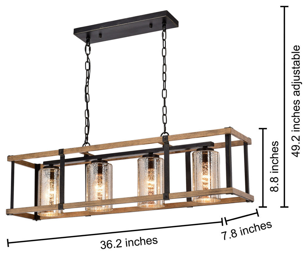 Olive Glass Linear Chandelier Faux Wood Grain and Antique Black