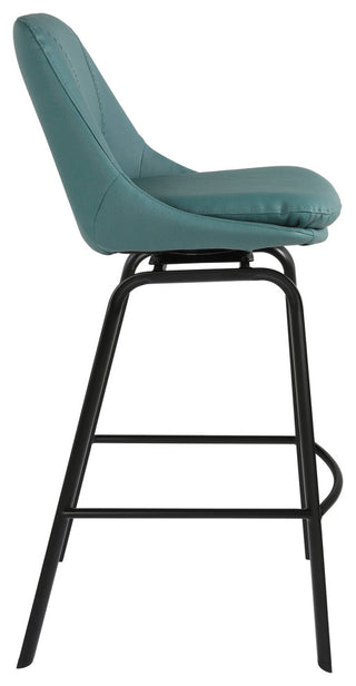 Carise Blue Faux Leather and Black Metal Swivel 30" Bar Stool