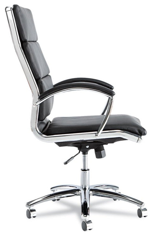 Contemporary Office Chair, Waterfall Seat With Ribbed Back & Padded Arms, Black